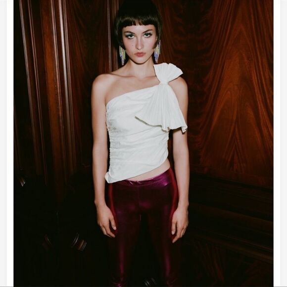 Zara white asymmetric bow top Blogger favorite NWT - Picture 3 of 8